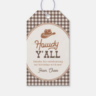 Bruine Gingham Touw Rodeo Bedankkaart Cadeaulabel