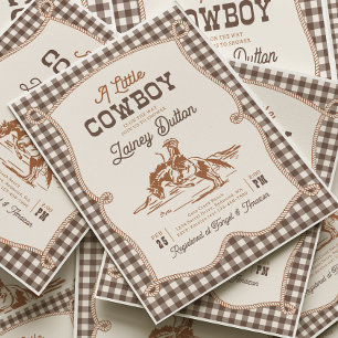 Bruine Gingham Westerse Baby Shower Uitnodiging