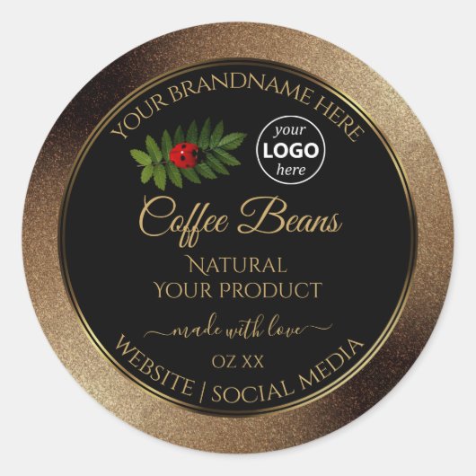 Bruine Glitter Black Product Labels Ladybug Logo (Voorkant)