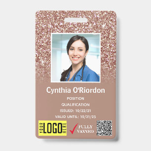 Bruine Glitter Medische Foto ID QR Barcode Badge