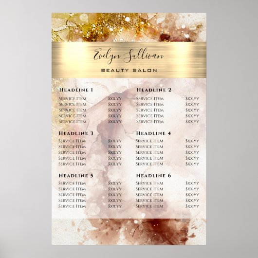 Bruine goud glitters aquarel prijstlijst poster (Voorkant)