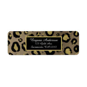Bruine Gouden Glitter & Zwarte Luipaard Sweet 16 F Etiket