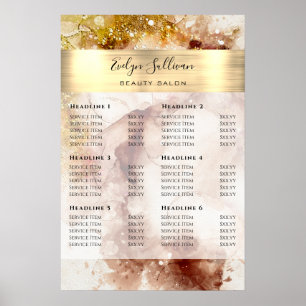 Bruine gouden glitters waterverf prijstlijst poste poster