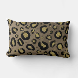 Bruine Gouden Glitters & Zwarte Luipaard Cheeta Pr Kussen
