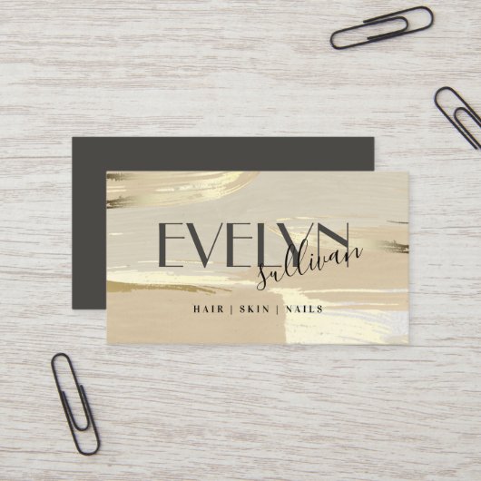 Bruine goudverfstrokken visitekaartje (Voorkant / Achterkant in situ)