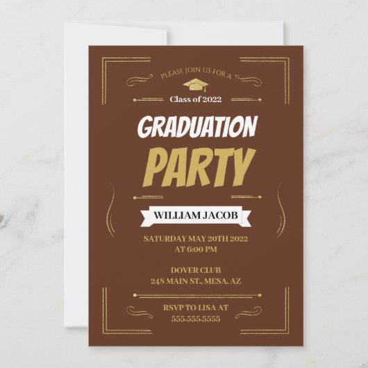 Bruine Graduation Party Kaart (Voorkant)