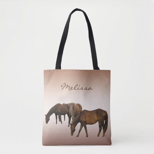 Bruine Grazende Paarden Dierlijke Canvas tas (Voorkant)