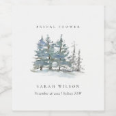 Bruine groene blauwe dennenboom bossen bruidsmeisj wijn etiket (Enkel label)