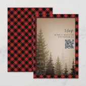 Bruine Groene Boom Rustieke Plaid Trouw QR Code RSVP Kaartje (Voorkant / Achterkant)