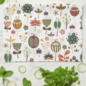 Bruine groene en rode Abstracte bloemen Theedoek (Gevouwen)