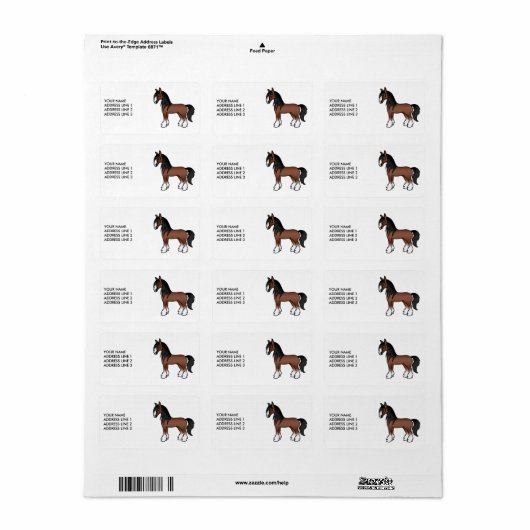 Bruine Gypsy Vanner Clydesdale Cartoon Horse & Tex Etiket (Full Sheet)