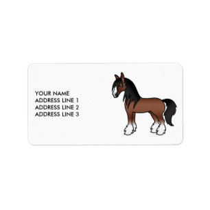 Bruine Gypsy Vanner Clydesdale Cartoon Paard & Tek Etiket