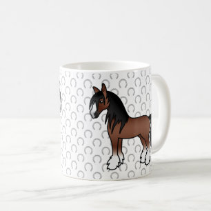 Bruine Gypsy Vanner Clydesdale Shire Cartoon Paard Koffiemok