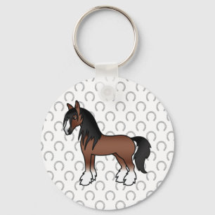 Bruine Gypsy Vanner Clydesdale Shire Cartoon Paard Sleutelhanger