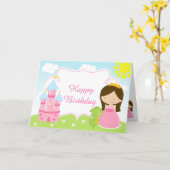 Bruine haar Prinses en Draak Kaart (Gele Bloem)