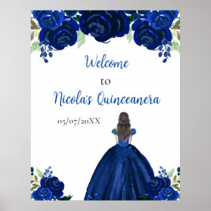 Bruine Haar Prinses Navy Quinceanera Welkom Poster