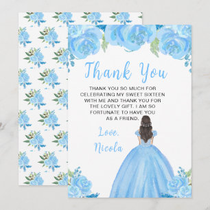 Bruine Haren Prinses Blauwe Bloemige Sweet Sixteen Bedankkaart