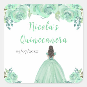 Bruine Haren Prinses Mint Bloemige Quinceanera Vierkante Sticker