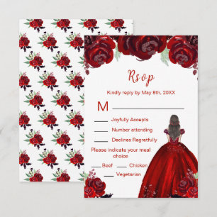 Bruine Haren Prinses Rode Bloemige Quinceanera RSVP Kaartje