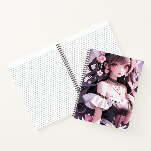 Bruine harige zeemeermin met roze bloemen in haar notitieboek (Binnen)