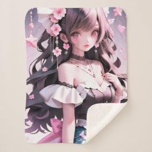 Bruine harige zeemeermin met roze bloemen in haar  sherpa deken