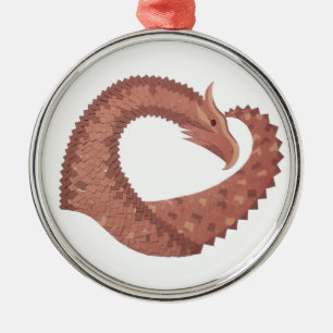 Bruine hartdraak op wit metalen ornament