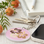 Bruine Hawaiiaanse bloemen Sleutelhanger (Voorkant Rechts)