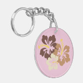 Bruine Hawaiiaanse bloemen Sleutelhanger (Voorkant Links)
