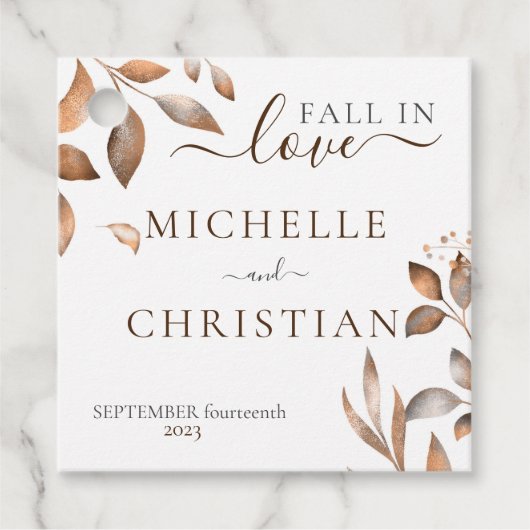 Bruine Herfst in liefde herfst gebladerte bruiloft Bedankjes Labels (Voorkant)