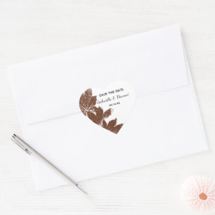 Bruine Herfst Leaf Stamp Wedding Save the Date Hart Sticker