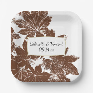 Bruine Herfst Maple Leaf Stamp Wedding Papieren Bordje