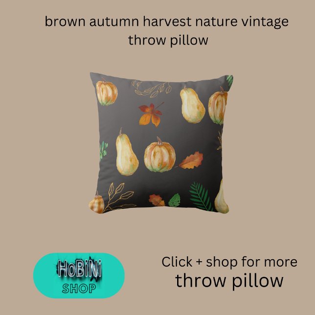 bruine herfst oogst natuur  kussen (brown autumn harvest nature vintage throw pillow)