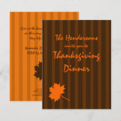 Bruine Herfst Stripes Thanksgiving Dinner Invite 1 Kaart (Voorkant / Achterkant)