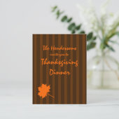 Bruine Herfst Stripes Thanksgiving Dinner Invite 1 Kaart (Staand voorkant)