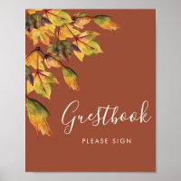 Bruine herfstbladeren trouwgastenboek
