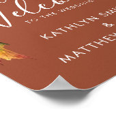 Bruine herfstloof herfst bruiloft welkom poster (Hoek)
