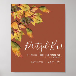 Bruine herfstloof trouw pretzelbar met rustieke ui poster