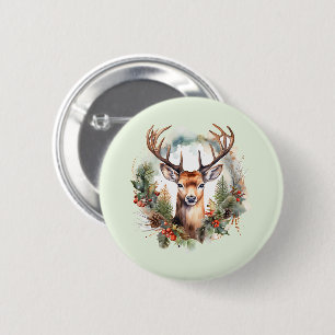 Bruine hert met gewei Rustieke buitenlucht Ronde Button 5,7 Cm