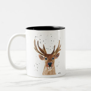 Bruine herten hert dier waterverf wilde dieren tweekleurige koffiemok