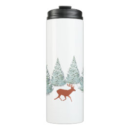 Bruine herten onder met sneeuw bedekte sparrenbome thermosbeker