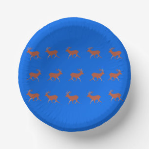 Bruine herten Wandelende Festive Patroon Blauw   Papieren Kommen