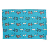Bruine hond en beengraffiti Style Blauwe Pillowcas Kussensloop (Voorkant)