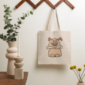 Bruine hond met een beenderen Canvas tas
