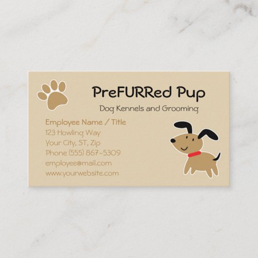 Bruine hond met Paw Print en Bone Visitekaartje (Voorkant)
