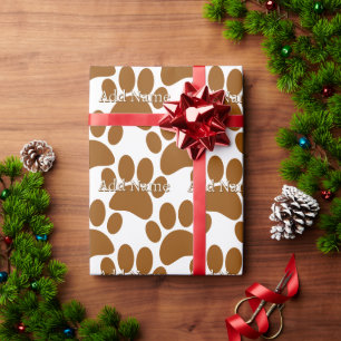Bruine Hond Paw Print Aangepaste Naam Cadeaupapier