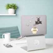 Bruine Hond Zwarte Frenchie Sticker (Laptop op bureau)