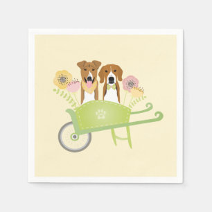 Bruine honden in wielbarroenbloemen servet