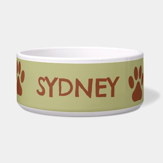 Bruine hondenpoot aangepaste naam voerbakje (Voorkant)