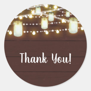 Bruine Hout & Snaar Lichtjes Landelijke Rustieke F Ronde Sticker
