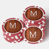 Bruine houten textuurlijnen voeg monogram letterna poker chips (Opstapeling)